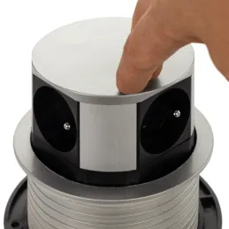 Kihúzható elektromos aljzat TETRABOX FRENCH 3x 230V + 2x USB / Alumínium