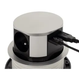 Kihúzható elektromos aljzat TETRABOX FRENCH 3x 230V + 2x USB / Alumínium