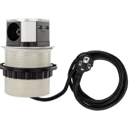 Kihúzható elektromos aljzat TETRABOX FRENCH 3x 230V + 2x USB / Alumínium