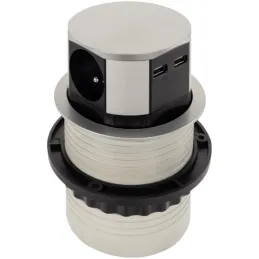 Kihúzható elektromos aljzat TETRABOX FRENCH 3x 230V + 2x USB / Alumínium