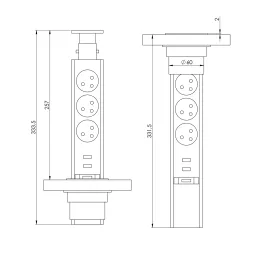Kihúzható elektromos konnektor SCHUKO 3x230V / Fekete