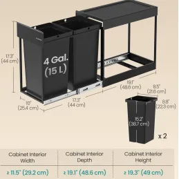 Kihúzható szemetes GALAXY 300mm - 2 x15L / Fekete