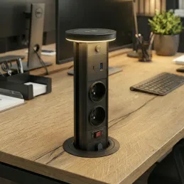 Kihúzható aljzat LEGIA FRENCH 2x230V + USB A-C + fény / Matt fekete