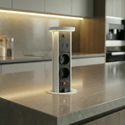 Kihúzható aljzat LEGIA FRENCH 2x230V + USB A-C + fény / Matt fehér