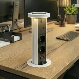 Kihúzható aljzat LEGIA FRENCH 2x230V + USB A-C + fény / Matt fehér