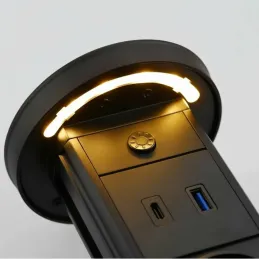 Kihúzható aljzat LEGIA SCHUKO 2x230V + USB A-C + fény / Matt fekete