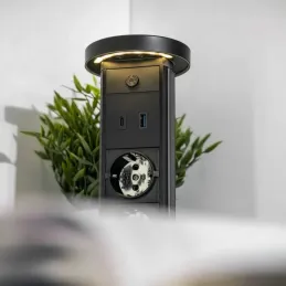 Kihúzható aljzat LEGIA SCHUKO 2x230V + USB A-C + fény / Matt fekete