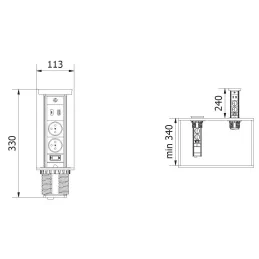 Kihúzható aljzat LEGIA SCHUKO 2x230V + USB A-C + fény / Matt fehér