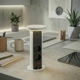 Kihúzható aljzat LEGIA SCHUKO 2x230V + USB A-C + fény / Matt fehér