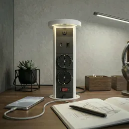 Kihúzható aljzat LEGIA SCHUKO 2x230V + USB A-C + fény / Matt fehér