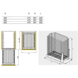 Kihúzható szennyestartó kosár csillapítással és ajtóra szereléssel ORTA / Fényes króm