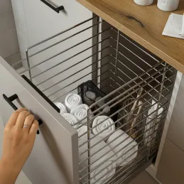 Kihúzható szennyestartó kosár csillapítással és ajtóra szereléssel ORTA / Fényes króm