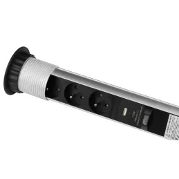 Kihúzható elektromos aljzat ASTRA FRENCH 3x230V + 2x USB töltés / Alumínium