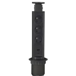 Kihúzható elektromos aljzat ASTRA FRENCH 3x230V + 2x USB töltés / Fekete