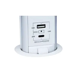 Kihúzható elektromos aljzat ASTRA FRENCH 3x230V + 2x USB töltés / Fehér