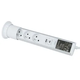 Kihúzható elektromos aljzat ASTRA FRENCH 3x230V + 2x USB töltés / Fehér
