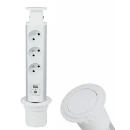 Kihúzható elektromos aljzat ASTRA FRENCH 3x230V + 2x USB töltés / Fehér