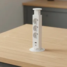 Kihúzható elektromos aljzat ASTRA FRENCH 3x230V + 2x USB töltés / Fehér