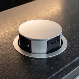 Kihúzható elektromos aljzat TETRABOX FRENCH 3x 230V + 2x USB / Alumínium
