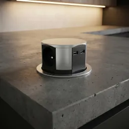 Kihúzható elektromos aljzat TETRABOX FRENCH 3x 230V + 2x USB / Alumínium