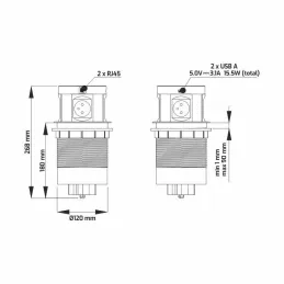 Kihúzható elektromos aljzat MULTIBOX 4x 230V + 2x USB + 2x RJ45 / Fehér