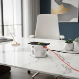 Kihúzható elektromos aljzat MULTIBOX 4x 230V + 2x USB + 2x RJ45 / Fehér