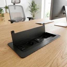 Beépített kibillenő konnektor 2 x 230 V+2 x USB töltés+HDMI+RJ45 / Fekete csiszolt felület