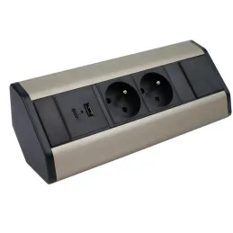 Belső sarok elosztó CORNER FRENCH 2x 230V +2x USB / Fekete - rozsdamentes acél