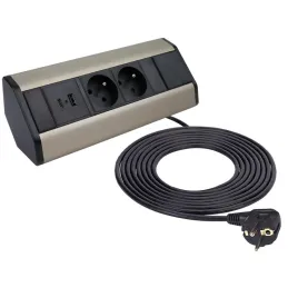 Belső sarok elosztó CORNER FRENCH 2x 230V +2x USB / Fekete - rozsdamentes acél