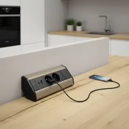 Belső sarok elosztó CORNER FRENCH 2x 230V +2x USB / Fekete - rozsdamentes acél