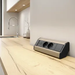 Belső sarok elosztó CORNER FRENCH 2x 230V +2x USB / Fekete - rozsdamentes acél