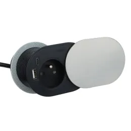 SLIDE elektromos aljzat 1x230V + 2xUSB FRANCIA / Rozsdamentes acél