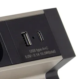 Beltéri asztali konnektor DESK 3x230V + 2xUSB töltés / Rozsdamentes acél