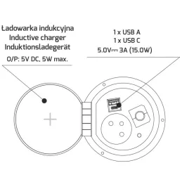 Belső asztali aljzat LUPO FRENCH 1x230V + USB A/C - Fekete