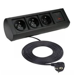 Elektromos aljzat OFFICE 3x230V + 1xUSB C+A FRANCIA / Fekete matt