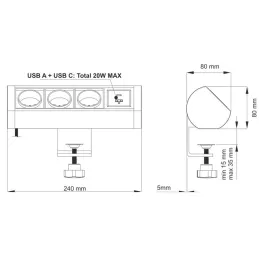 Elektromos aljzat OFFICE 3x230V + 1xUSB C+A FRANCIA / Fekete matt