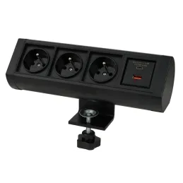 Elektromos aljzat OFFICE 3x230V + 1xUSB C+A FRANCIA / Fekete matt