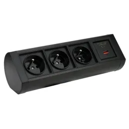 Elektromos aljzat OFFICE 3x230V + 1xUSB C+A FRANCIA / Fekete matt