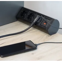 Elektromos aljzat OFFICE 3x230V + 1xUSB C+A FRANCIA / Fekete matt