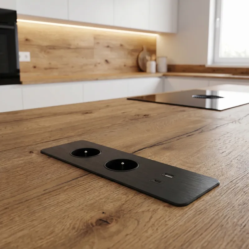 Elektromos aljzatsor EUROBOX 2x230V + 1xUSB C+A FRANCIA / Fekete matt