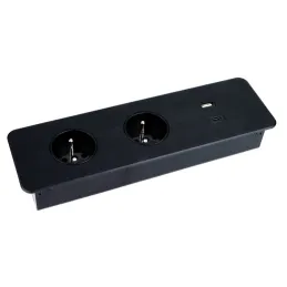Elektromos aljzatsor EUROBOX 2x230V + 1xUSB C+A FRANCIA / Fekete matt