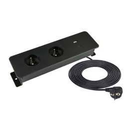 Elektromos aljzatsor EUROBOX 2x230V + 1xUSB C+A FRANCIA / Fekete matt