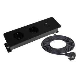 Elektromos aljzatsor EUROBOX 2x230V + 1xUSB C+A SCHUKO / Fekete matt