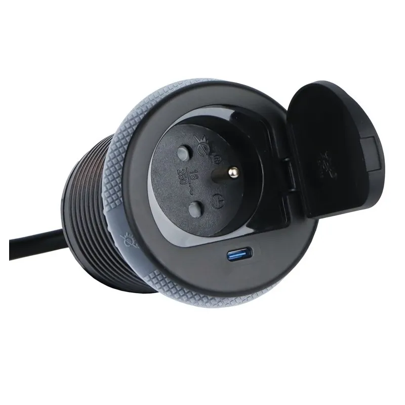 Beltéri aljzat ALPHA BOX FRENCH 1x230V + USB C / Fekete matt