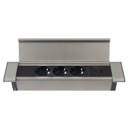 Beltéri konnektoros elosztó SLIM BOX SCHUKO 3x 230V + USB / Rozsdamentes acél