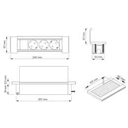 Beltéri konnektoros elosztó SLIM BOX SCHUKO 3x 230V / Rozsdamentes acél