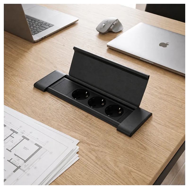 Beltéri aljzatsín SLIM BOX SCHUKO 3x 230V / Fekete matt