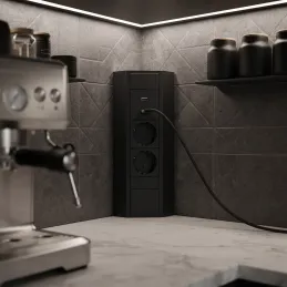 Beltéri aljzatsín CORNER SCHUKO 2x 230V + USB A-C / Fekete matt