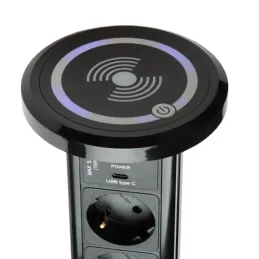 Automatikus kihúzható elektromos aljzat ASTRA SCHUKO 3x230V + 2xUSB A-C / Fekete