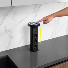 Automatikus kihúzható elektromos aljzat ASTRA SCHUKO 3x230V + 2xUSB A-C / Fekete